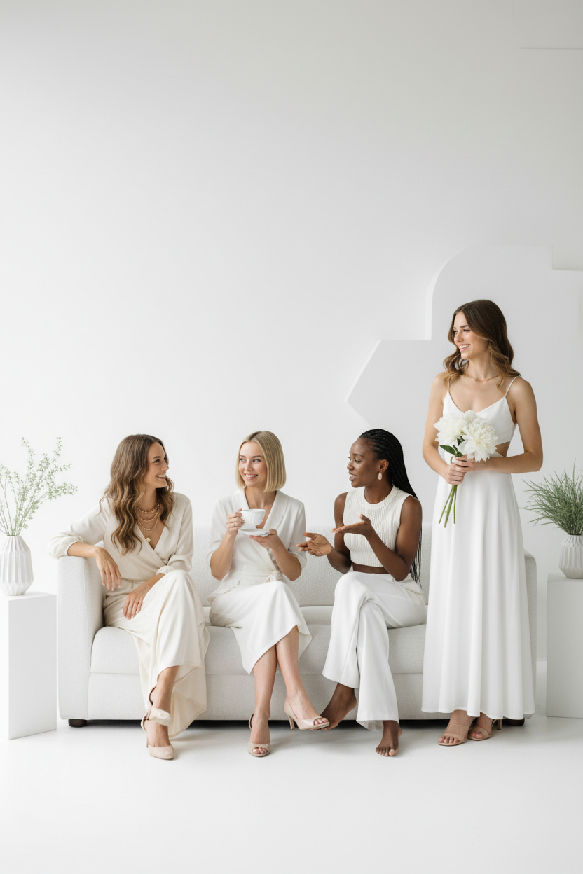 Girls chilling, white background